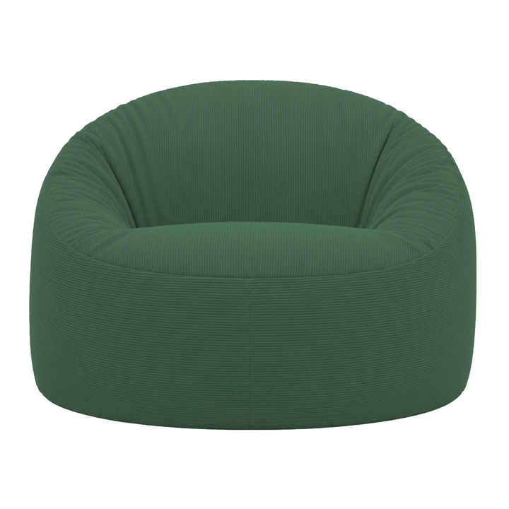 Pouf déhoussable 100 cm en velours côtelé vert foncé, assise ronde et dossier rembourré.