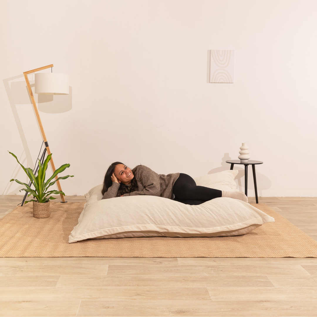 Poef van geribd fluweel met afneembare hoes - 140x180 cm