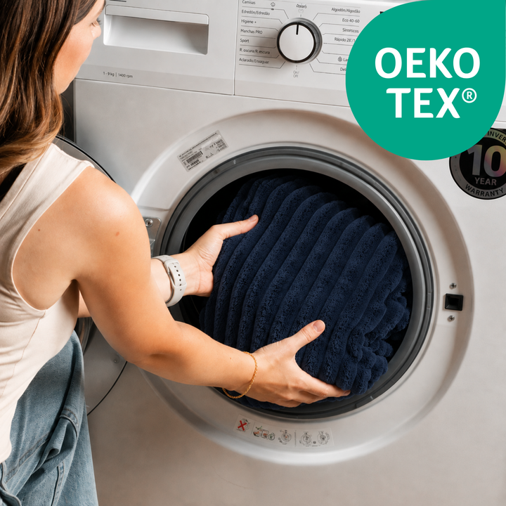Housse amovible lavable en machine, label Oeko-Tex visible