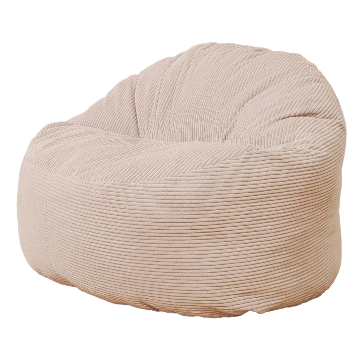 Pouf en velours côtelé épais, dossier arrondi, vue de trois-quarts
