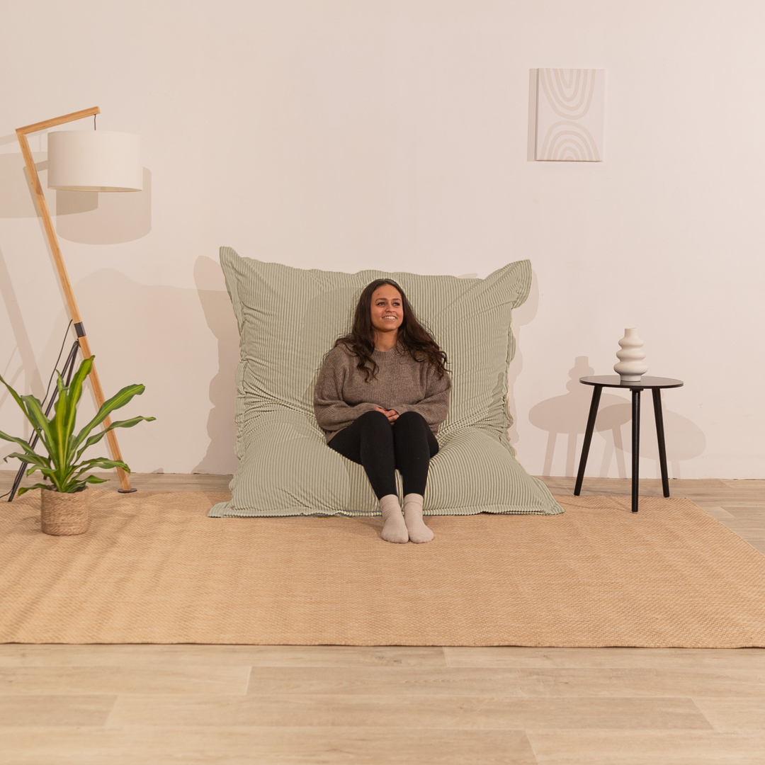 Poef van geribd fluweel met afneembare hoes - 140x180 cm