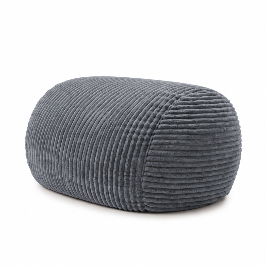Pouf long géant déhoussable gris en fourrure côtelée