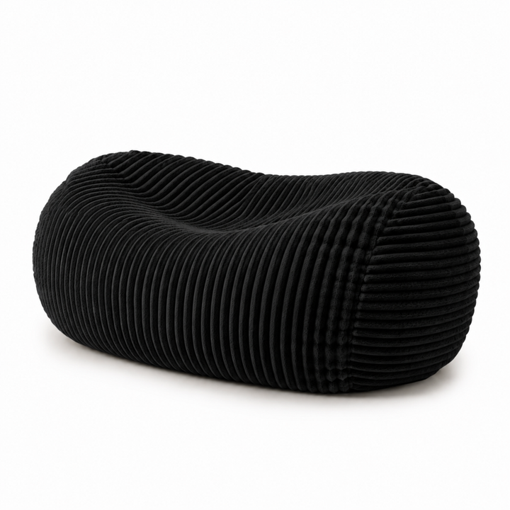 Pouf long géant déhoussable noir en fourrure côtelée