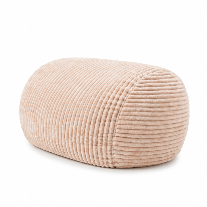 Pouf long géant déhoussable beige en fourrure côtelée