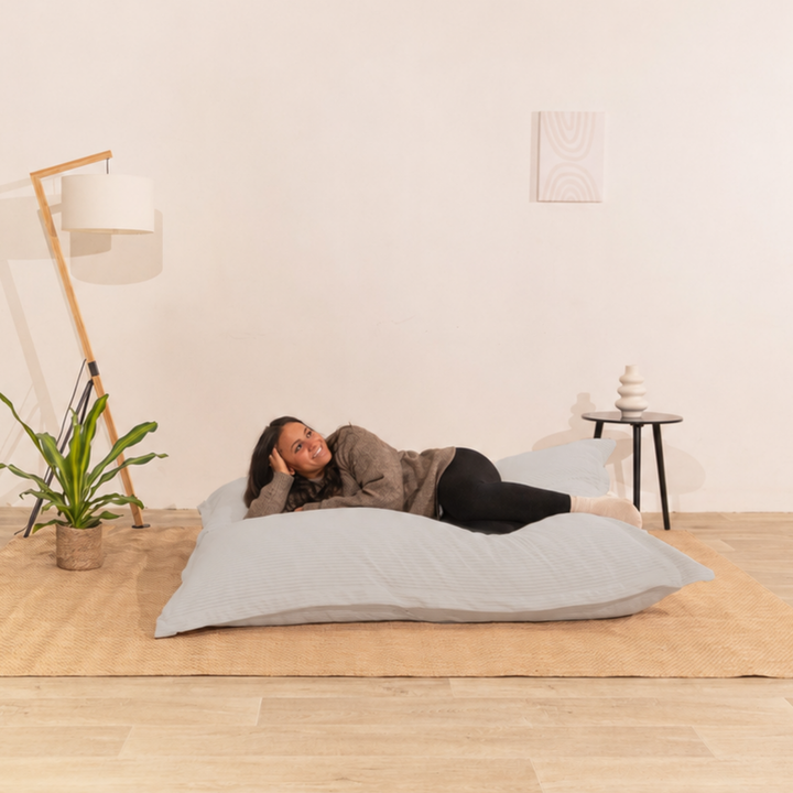 Poef van geribd fluweel met afneembare hoes - 140x180 cm