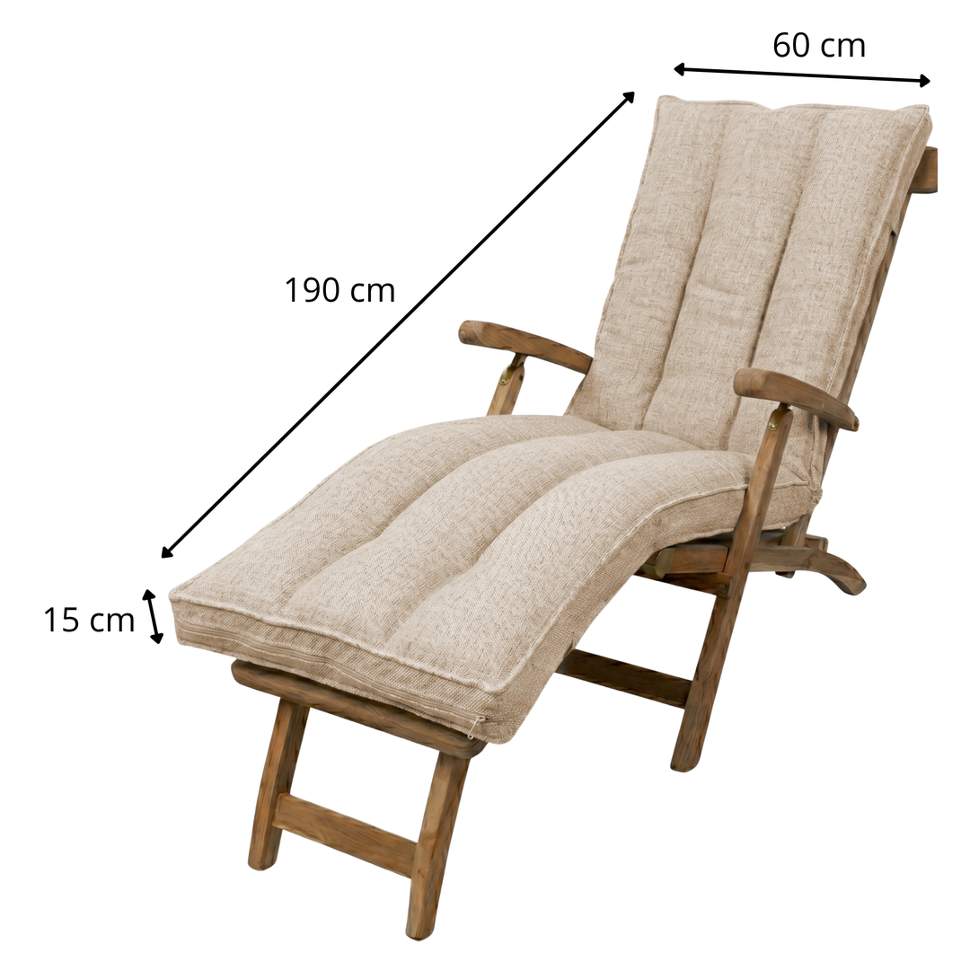 Coussin de bain de soleil déhoussable beige, vue de dessus, dimensions 190x60x15 cm