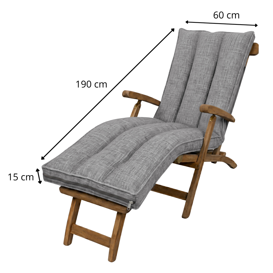 Coussin de bain de soleil déhoussable gris foncé, vue de dessus, dimensions 190x60x15 cm