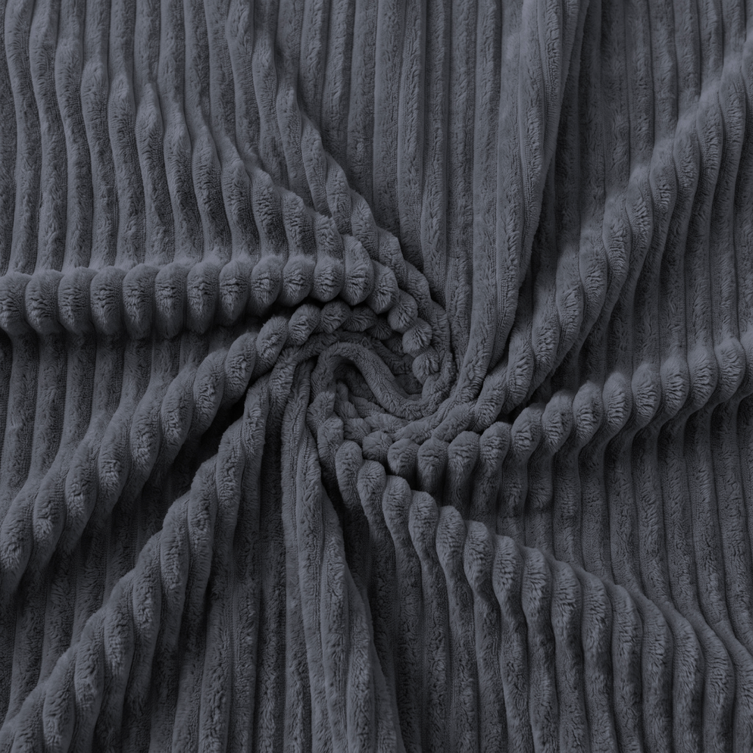 Détails de la housse en velours côtelé gris foncé, texture côtelée visible