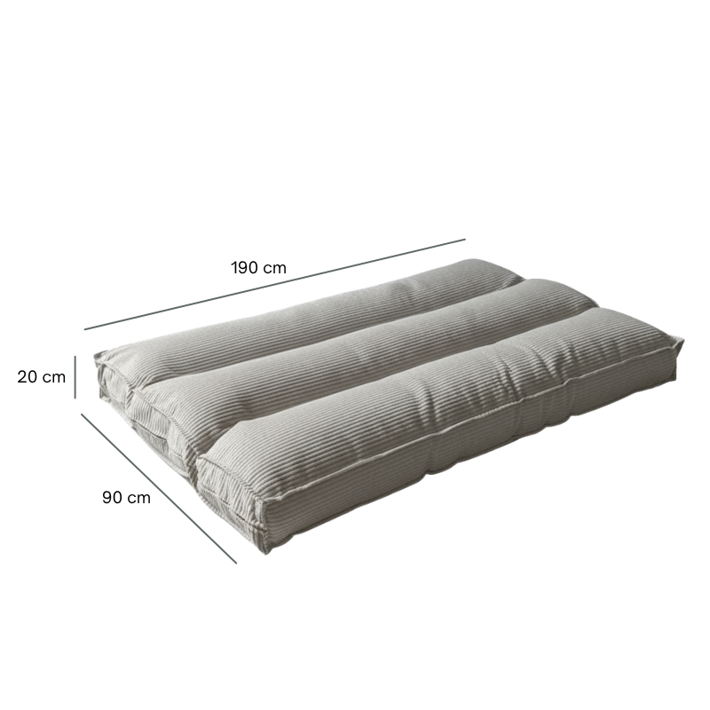 Futon déhoussable gris clair 90 x 190 cm, housse velours côtelé, vue dimensionnée