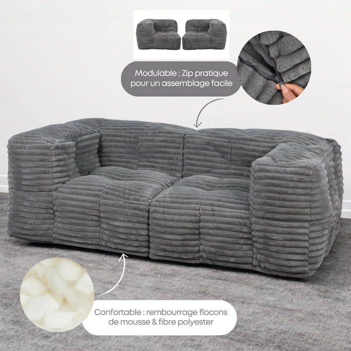 Modulaire Bank Ribfluweel - 90x180 Cm