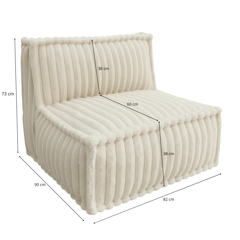 Centrale module voor modulaire bank - Ribfluweel - 90x82 cm