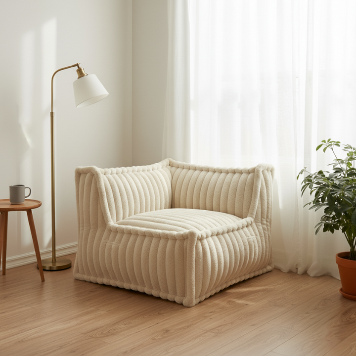 Rechthoekige hoekmodule voor modulaire bank - Geribbelde vacht - 90x90 cm