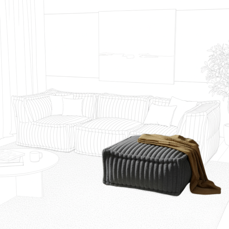 Hocker/Chaise-longue voor Modulaire Bank - Geribbelde Vacht - 80x60x38 Cm