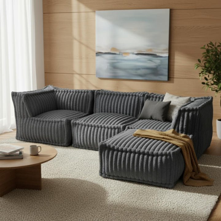 Hocker/Chaise-longue voor Modulaire Bank - Geribbelde Vacht - 80x60x38 Cm